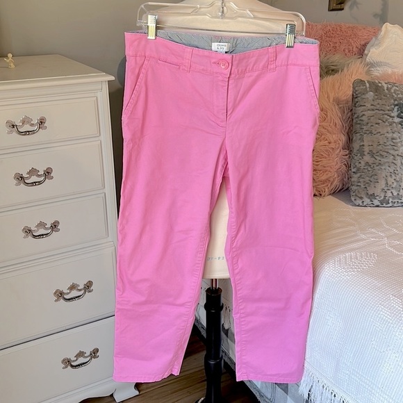 Crown & Ivy Pink Chino Pants Spring Summer Womens 8 Cotton Spandex Straight Leg - Picture 1 of 7